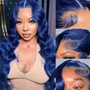 Blue Lace Front Wigs Human Hair Body Wave Wig 13x4 HD Transparent Lace Frontal Blue Wig Human Hair Pre Plucked With Baby Hair 180% Density Dark Blue Colored Glueless Wigs for Black Women 26 Inch