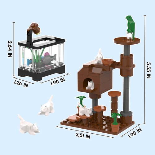 Nubee Cat Tree and Fish Tank Building Set, Farm Animals Cat Climber House with Cats, Fish and Parrot, Cute Action Figure Building Toys Creative Christmas Birthday Gift for Boys Girls 8+