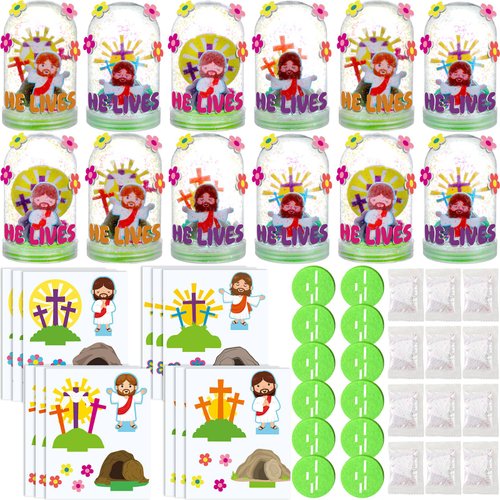Shappy 12 Set Patriotic Snow Globe Craft Kit for Kids Make Your Own Snow Globes Holiday Glitter Snow Globe Making Kit Plastic DIY Snow Globe Kit for Home Activities (Easter)