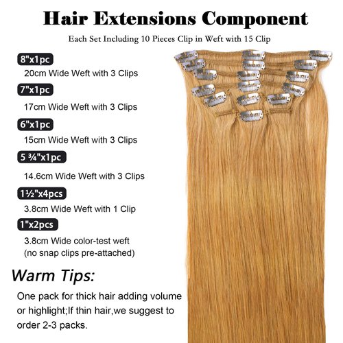 ManeMajesty 14 Inch Premium Remy Human Hair Clip in Hair Extensions Caramel - 100% Natural Human Hair 10pcs 80g - Double Weft Invisible Straight Clip in Hair Extensions for Women