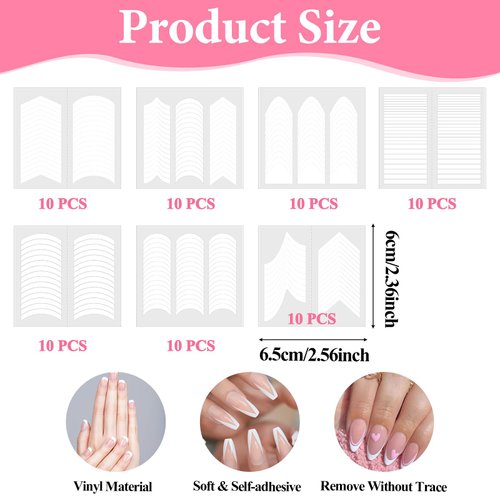 Molain 70 Sheets 2780 Pcs French Manicure Nail Art Stickers, Manicure Strips Stickers 5 Designs Self-Adhesive Nail Tips Guides for Edge Auxiliary DIY Decoration Stencil Tools