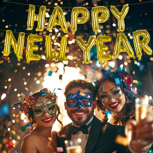 Happy New Year Balloon, 16inch New Year Letter Balloons NYE Decorations 2025, New Years Eve Party Banner Supplies 2025 Set (Blue)