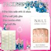 Press on Nails Square Medium French Tips 24Pcs Glossy Full Cover Artificial Pearl Fake Nails with Line Designs Reusable Coffin Acrylic False Nails Glue Stick on Fingernails with Charm for Women