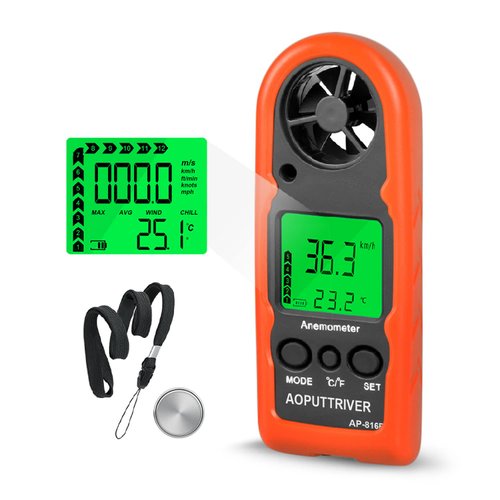 Anemometer Handheld, AP-816B Wind Speed Meter with Protective Shell for Measuring Wind Speed Temp...