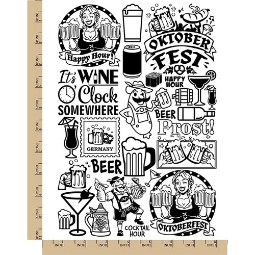 Cocktails Wine Beer German Oktoberfest Temporary Tattoo Water Resistant Fake Body Art Set Collection - Black (One Sheet)