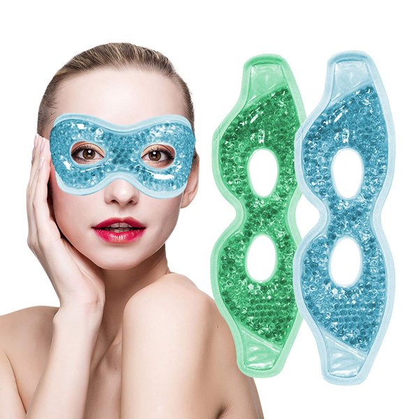 Permotary 2PCS Gel Eye Mask Reusable Hot Cold Compress Pack Eye Therapy,Therapeutic Gel Eye Spa Pad for Puffiness/Dark Circles/Eye Bags/Dry Eyes/Headaches/Migraines/Stress Relief-Green&Blue