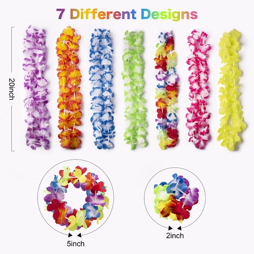 HongyiTime 56 Counts Hawaiian Leis, Luau Party Supplies of Elastic Flowers Necklaces, Headbands and Wristbands - Tropical Hawaiian Decorations, Beach Party Decorations, Birthday Party Favors