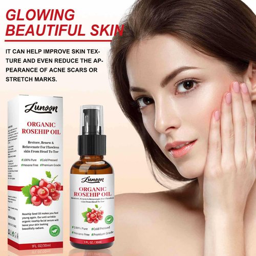 Grospe Rosehip Oil Organic, Pure Rosehip Seed Oil, Hydrating Face Oil, Dry Skin Care, Moisturizing, Anti-Aging Facial Oil to Plump, Balanc, Rosehip Oil for Skin Face Body Hair Nails