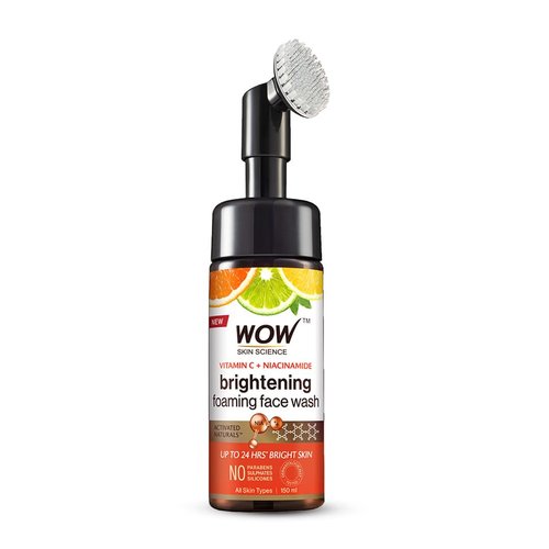 WOW Skin Science Vitamin C Exfoliating Face Wash With Brush, Soft, Silicones Bristles, Foaming Cleanser For All Skin Type, Hydrate For Smooth Skin, Helps Remove Blackheads, Reduce Acne Breakout, 100ml