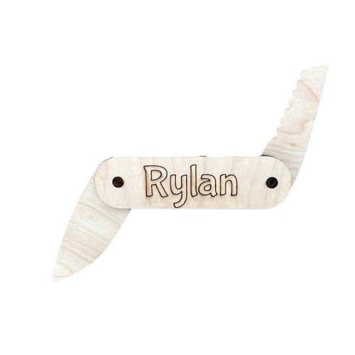 Custom Kids Pocket Knife Wooden Pretend Toy, Personalized Engraved Folding Fake Knives with Name for Safe Play, Gifts for Dad, Child, Boy, Girl, 4x1x1 AVTRBoutique