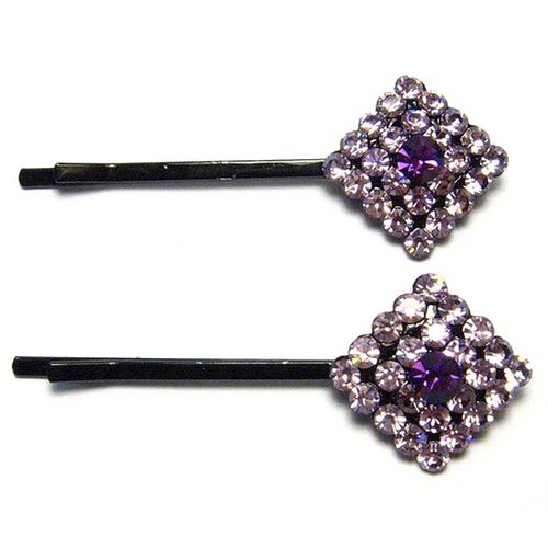 2 Victorian Lilac Austrian Rhinestone Crystal Hair Clips Barrette Body Pin