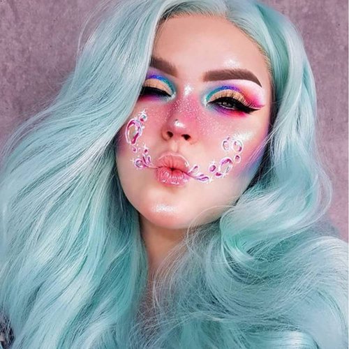 Kalisa Pastel Blue Wig for Women Long Wavy Ice Blue Free Part Wig Synthetic Lace Front Wig Heat Resistant Fiber Glueless Wigs Cosplay Darg Queen 24''