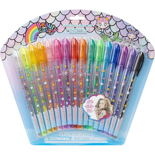 Townley Girl Mermaid 16 Piece Glitter Pen Body Art Set, Glittery and Bright Colors, Ages 3