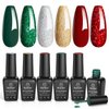 Beetles Gel Nail Polish Set, Sparkle Green Glitter Gold Silver Gel Polish Dark Green Dark Red Gel Polish Kits Soak Off Nail Lamp Uv LED Cured for Nail Art Design for Women