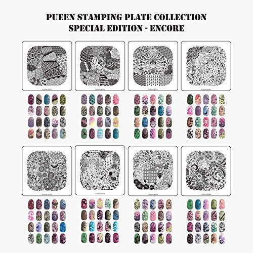 Pueen Nail Art Stamp Collection - Special Edition Encore 01-04 NEW Invention Set of 4 Double Sided All You Can Stamp Full Size Stamping Image Plates Manicure DIY (Infinite Images with Your