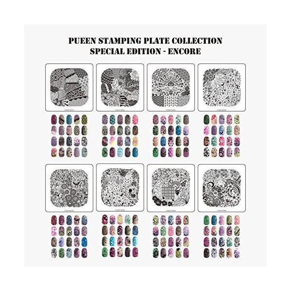 Pueen Nail Art Stamp Collection - Special Edition Encore 01-04 NEW Invention Set of 4 Double Sided All You Can Stamp Full Size Stamping Image Plates Manicure DIY (Infinite Images with Your