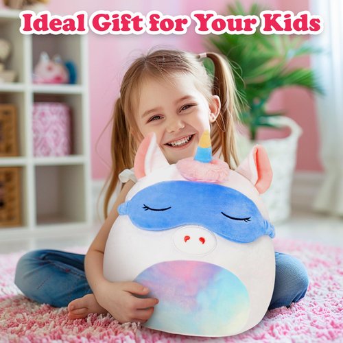 BSTAOFY Cute Unicorn Soft Plush Pillow with Removable Eye Mask Squishy Unicorn Stuffed Animal Cushion Hugging Nap Pillow Valentines Christmas Holiday Birthday Gifts for Toddlers Kids, 12’’