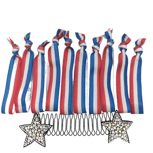 Lmlliang 10PC No Crease Ribbon Elastic Hair Ties,Elastic Hair Bands Ponytail Holder Invisible Star Hair Clips for Hair Accessories5#(Red White Blue)