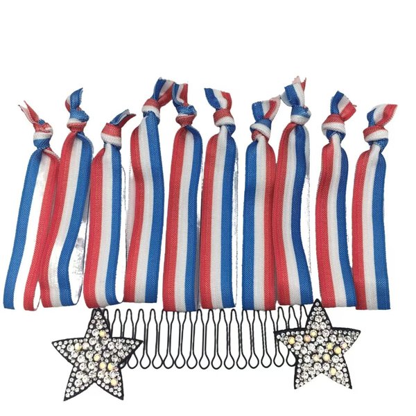 Lmlliang 10PC No Crease Ribbon Elastic Hair Ties,Elastic Hair Bands Ponytail Holder Invisible Star Hair Clips for Hair Accessories5#(Red White Blue)