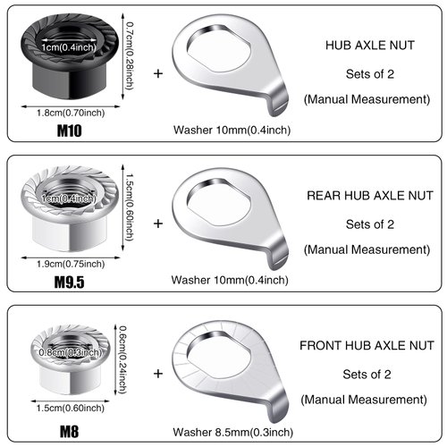 12 Pcs Bike Wheel Axle Nut and Safety Washer Kit 3 Sizes Bicycle Hub Flanged Hardware Nuts Steel Flange Nuts Wheel Retaining Bicycle Hook Hub Parts for Front and Rear Bike Wheel Mountain Road