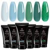 Beetles Poly Nail Gel Kit 6 Colors Forest Adventure Poly Nail Kit Grey White Dark Green Glitter Blued Poly Extension Gel Spring Summer Colors for Nail Extension Patrick's Day Gift Nail Art Design