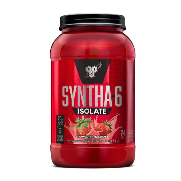 BSN SYNTHA-6 Isolate Protein Powder, Strawberry Protein Powder with Whey Protein Isolate, Milk Protein Isolate, Flavor: Strawberry Milkshake, 24 Servings (Packaging May Vary)