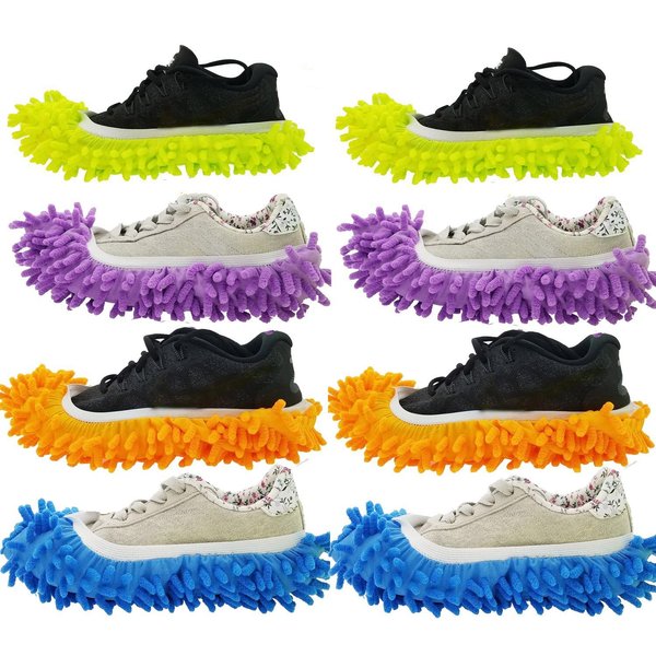 M-jump 8 PCS 4 Pairs Duster Mop Slippers Cover, Multi Function Chenille Fibre Washable Dust Mop Floor Cleaning Shoes for Bathroom, Office, Kitchen, House Polishing