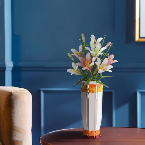 HI-REEKE Flower Vase Building Block Set, Orange Vase Toy Kit for Women