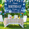 Happy Birthday Backdrop Happy Birthday Decorations for Women Girls Happy Birthday Banner for Women Girl Party Supplies Birthday Party Decorations Backdrop Photography for Girls (Silver and Navy Blue)