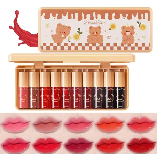 10 Colors Liquid Tint Stain Set, Korean Lip Gloss Moisturizing Natural Mini Liquid Lipstick, Long-Lasting & Non-Stick Cup, Multi-Use Lip and Cheek Tint Stain