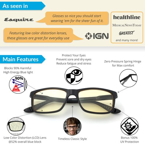 J+S Blue Light Blocking Glasses for Women Men | Anti Eyestrain Headache Glare | Computer (Haka LCD Rectangle | Black Frame)