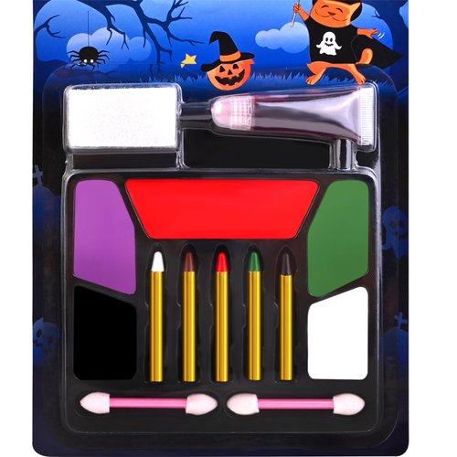 Face Paint Body Painting, 5 Colors Face Body Paint + Fake Blood, Halloween White Face Paint SFX Makeup Kit, Non-Toxic Hypoallergenic for Halloween SFX Makeup Cosplay Joker Costume Parties