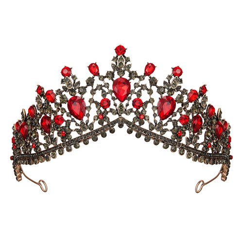 SWEETV Gothic Red Tiaras and Crowns for Women, Wedding Tiara for Bride, Crystal Princess Tiara, Ruby Queen Crown, Costume Party Hair Accessories for Brithday Prom Halloween