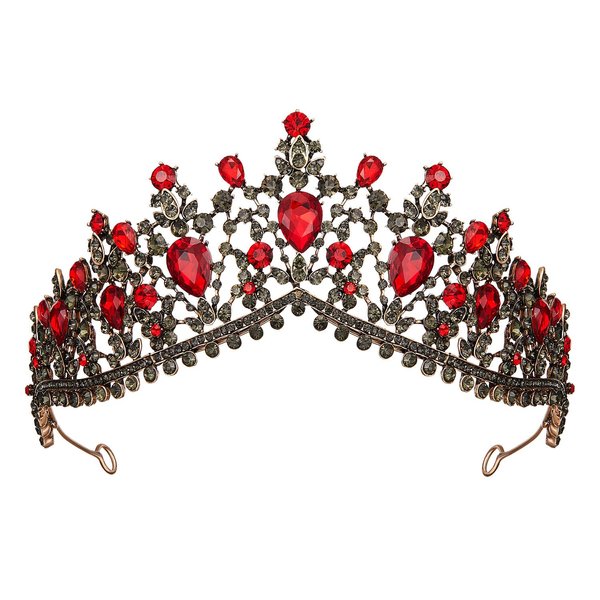 SWEETV Gothic Red Tiaras and Crowns for Women, Wedding Tiara for Bride, Crystal Princess Tiara, Ruby Queen Crown, Costume Party Hair Accessories for Brithday Prom Halloween
