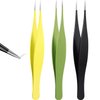 3 Pieces Pointed Tweezers Ingrown Hair Tweezers Precision Needle Nose Pointed Tweezers Stainless Steel Blackhead Remover for Eyebrow Hair, Facial Hair Removal (Black, Yellow, Green)