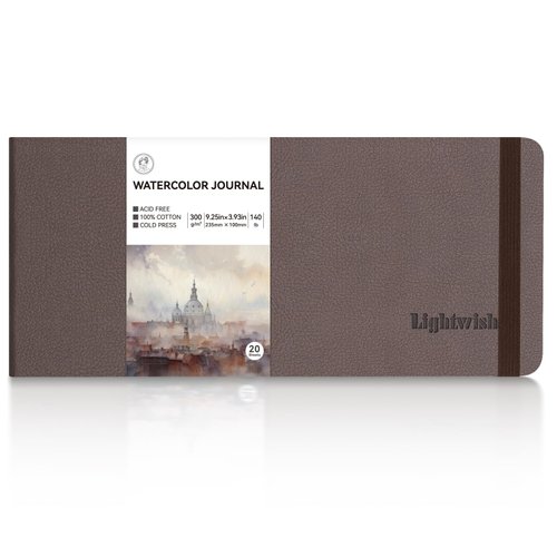 Lightwish Watercolor Journal, 100% Cotton Cold Press Watercolor Paper Sketchbook 9.25” x 3.93”, 20 Sheets (140lb/300gsm), Acid-Free for Watercolors, Gouache, Acrylics
