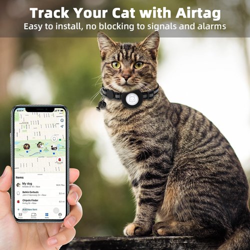 Airtag Cat Collar, Air tag Cat Collar with Bell and Safety Buckle in 3/8" Width, Reflective Collar with Waterproof Airtag Holder Compatible with Apple Airtag for Cat Dog Kitten Puppy (Black)