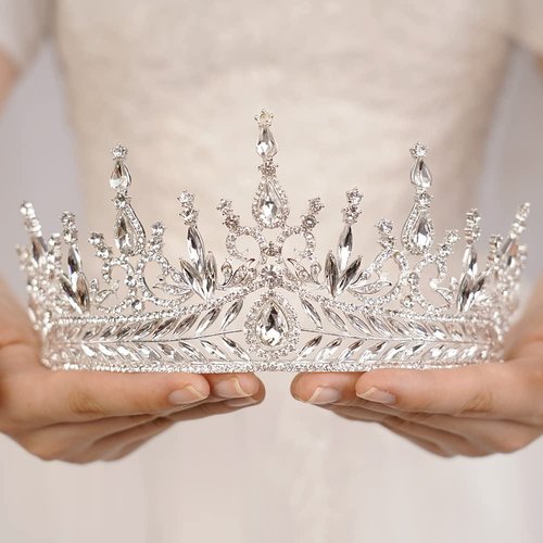 JWICOS Silver Tiara Crown for Women Bridal Wedding Tiara Headband for Brides and Bridesmaid Crystal Rhinestone Tiara for Birthday Prom Pageant Costume Party Wedding (Silver)