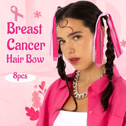 CN Hair Tie, 8Pcs 4th of July Hair Streamer Cheer Bows - American Flag Hair Ribbon Ponytail Holder Hair Tie Band - Patriotic Hair Accessories for Independence Day - Breast Cancer Awareness