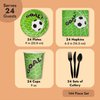 144-Piece Soccer Themed Birthday Party Supplies, Bundle Includes Paper Plates, Napkins, Cups, and Plastic Cutlery for Sports Themed Party Decorations (Serves 24)