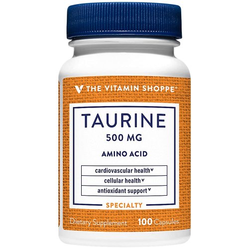 The Vitamin Shoppe Taurine 500MG, A Free Form Amino Acid, Antioxidant That Supports Cellular and Cardiovascular Health with Vitamin B6, Brain and Memory Support (100 Capsules)