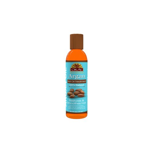 OKAY 100% Natural Argan Hot Oil Hair Treatment - Argan Oil for Hair, Hair Oil for Dry Damaged Frizzy Hair, Pure Oil for Men & Women, Hair Growth Therapy Oil Blend with Jojoba - 6 oz (Pack of 1)