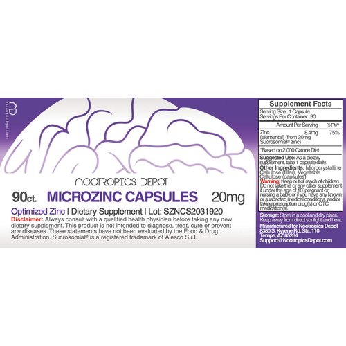 MicroZinc Capsules | 20mg | Optimized Zinc Supplement | 90 Count
