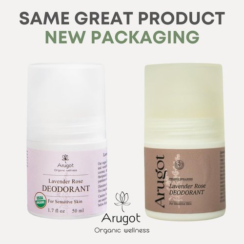 ARUGOT Lavender Rose Roll On Deodorant, Organic, Made in Israel | No Irritating Baking Soda or Aluminum