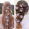 6 Pcs Bridal Flower Wedding Hair Pins Crystal Pearl Hair Pins Clips Headpiece Gold Wedding Hair Accessories Jewelry with Rhinestone for Brides Bridesmaids Women Girls Updo (Romantic Lilac Purple)