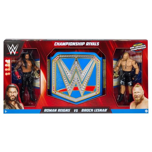 WWF/WWE Championship Rivals Roman Reigns vs. Brock Lesnar Action Figure Set with Universal Championship Belt