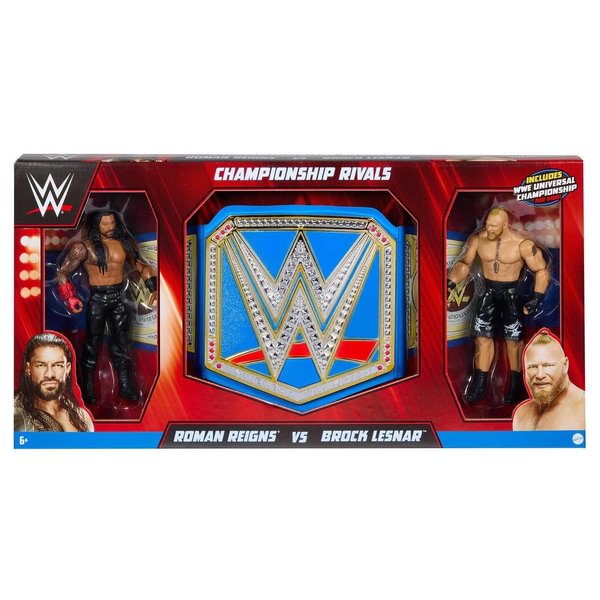 WWF/WWE Championship Rivals Roman Reigns vs. Brock Lesnar Action Figure Set with Universal Championship Belt