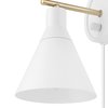 Globe Electric 65542 1-Light Dimmable Plug-in or Hardwire Wall Sconce, Matte White, Brass Accent, Stepless Dimming Rotary Switch on Canopy, White Fabric Cord, Wall Lighting, Bulb Not Included