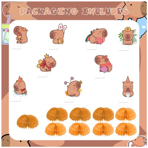 9 PCS Capybara Honeycomb Centerpieces Table Decorations Capybara Table Centerpieces for Capybara Party Supplies Birthday Party Decorations