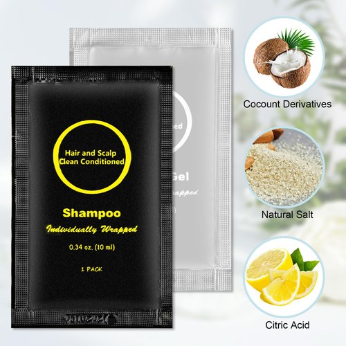 Travel Size Shampoo and Body Wash Bulk, Individually Wrapped Hotel Mini Shower Gel and Small Men Women Cleansing Toiletries Amenities for Hotel Guests/ Vacation/ Homeless 0.34 oz (60 Pack)